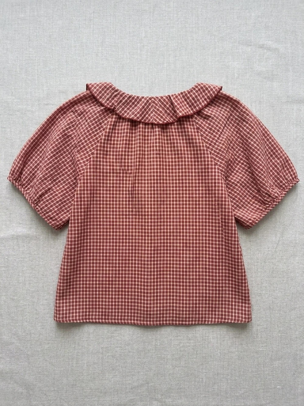 🍒2/25$ Old Navy Pink and Burgundy Gingham Ruffle Blouse - Picture 2 of 3